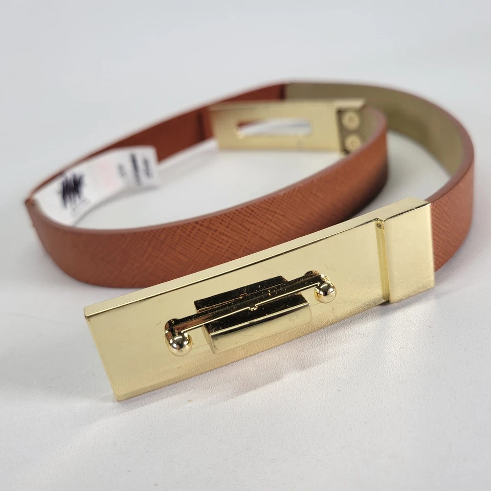 Express Stretch Belt 28 Turnlock Buckle Waist Gold Tone Buckle Brown - Image 2 of 4