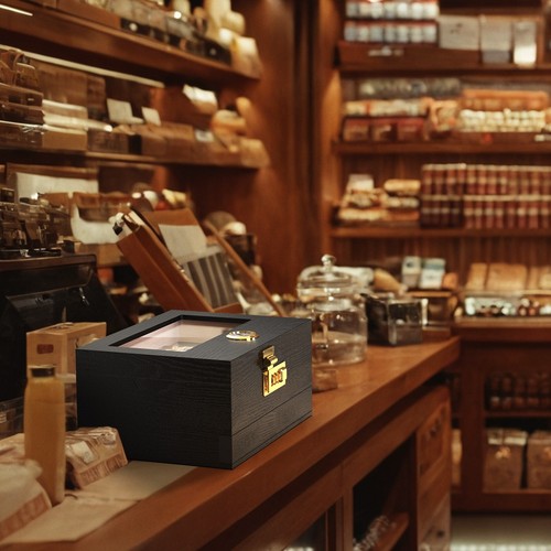 Humidor per sigari portasigari in vetro con umidificatore igrometro e divisorio scrivania - Foto 4 di 10