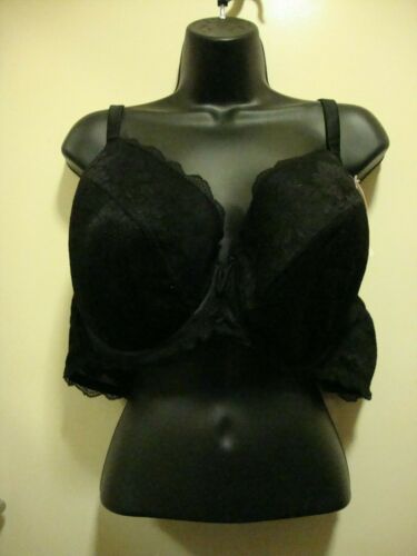 Women's PLUS SIZE Bra 48D Black Lace SATIN STRAPS 3 hook NEW Full cup lingerie - Picture 1 of 5