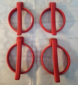 Set of 4 Char-Griller Silicone Griddle Egg Rings Red w Foldable Handle