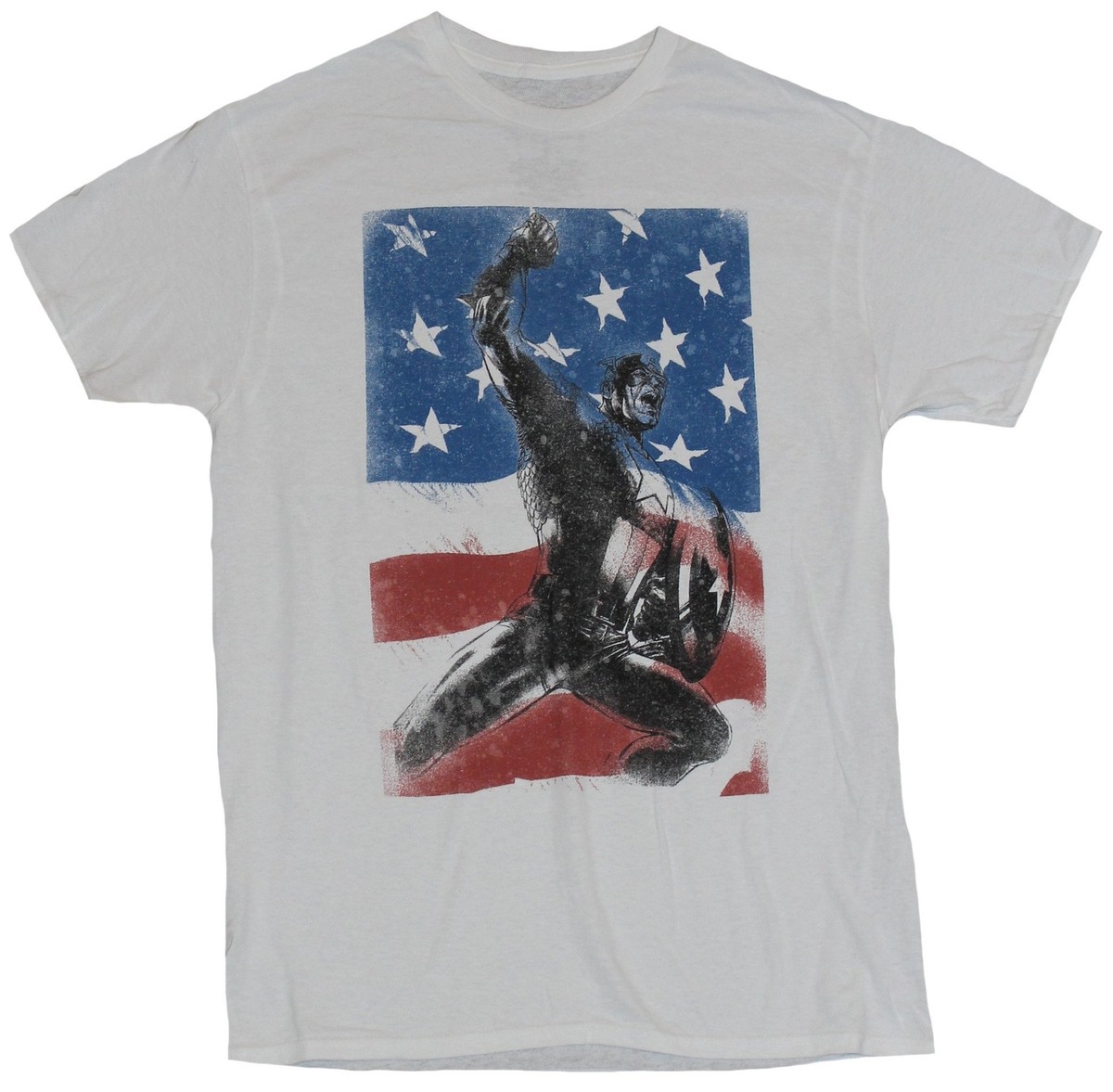 Captain America Mens T-Shirt Battle Charging Cap Sketch Over