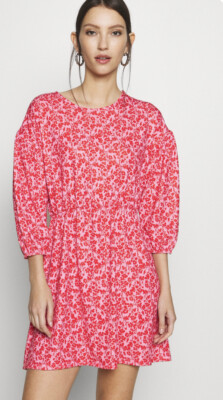 Mittwochs Mädchen Hängerchen Kleid Gr. UK XS 8 & M 12 Jersey rosa rot Blumen EO07 