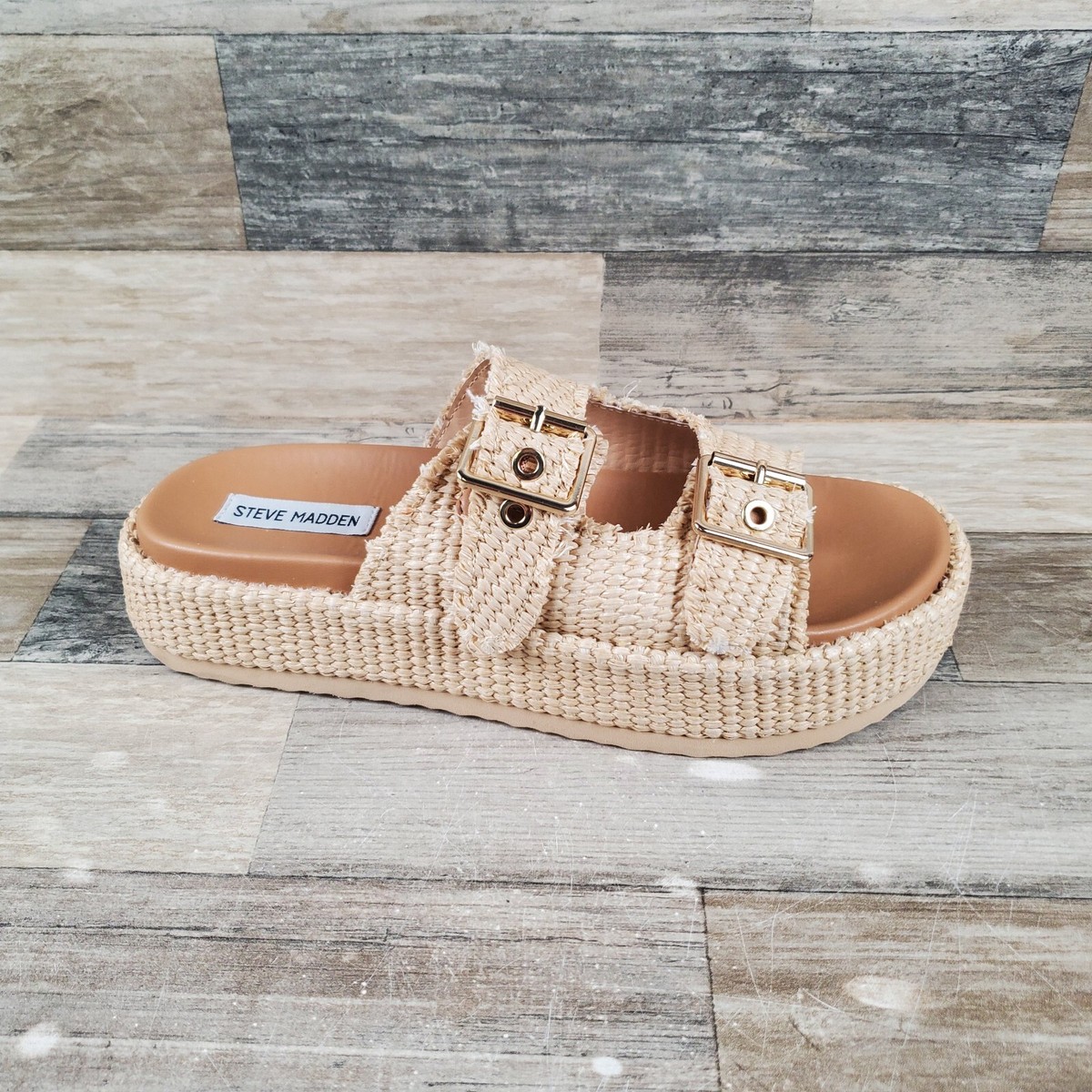 【レディース】Steve Madden Karrigan Raffia サンダル Steve Madden Karrigan Womens Slides Sz 10 M Natural Raffia