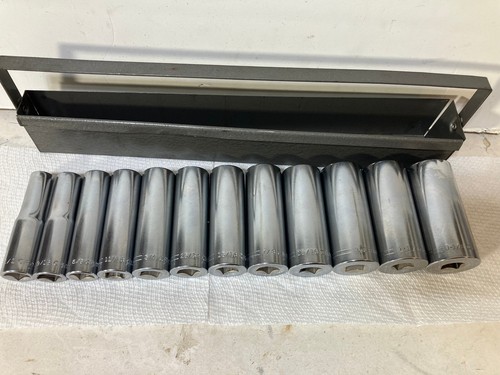 Craftsman 12 piece Deep 1/2" Drive 12pt Socket Set V Series & Tray USA Vintage - Foto 2 di 16