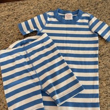 HANNA ANDERSSON SHORT JOHNS PAJAMAS LIGHT BLUE WHITE STRIPE size 130 U.S. 8