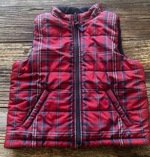 Janie and Jack Reverible Puffer Vest Red Tartan Plaid  Navy Fleece Size 2T 74