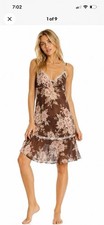 Victoria  s Secret 100 Silk Y2K Floral Slip Dress Brown Pink Lace Trim Sz S 2003