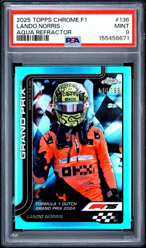 2025 Topps Chrome Formula 1 - F1 Lando Norris Aqua Refractor /199 #136 PSA 9