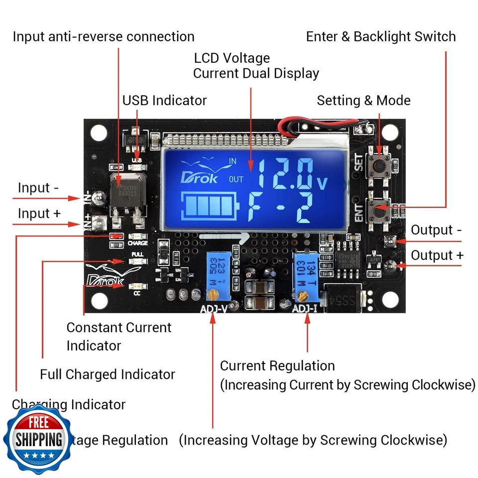 DROK Adjustable Voltage Regulator, DC Buck Boost Converter 6-30V to 0.5-30V 4 - Image 2 of 4