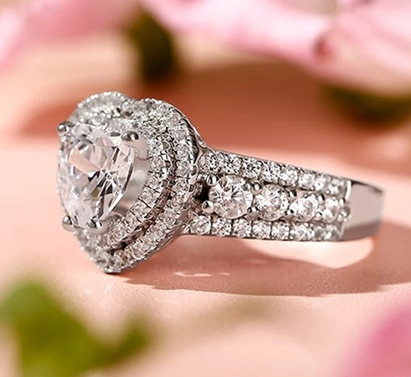 2.50Ct Heart Cut Diamond Lab-Created Halo Engagement Ring 14K White Gold Plated - Image 4 of 4