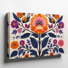 Joyful Folk Flower Canvas Symmetrical Scandinavian Floral 30X40" Wall Art In A