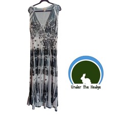 Y2K Caren Sport White Gray Slinky Maxi Dress Size 4X Z1 Whimsigoth Grunge Fairy