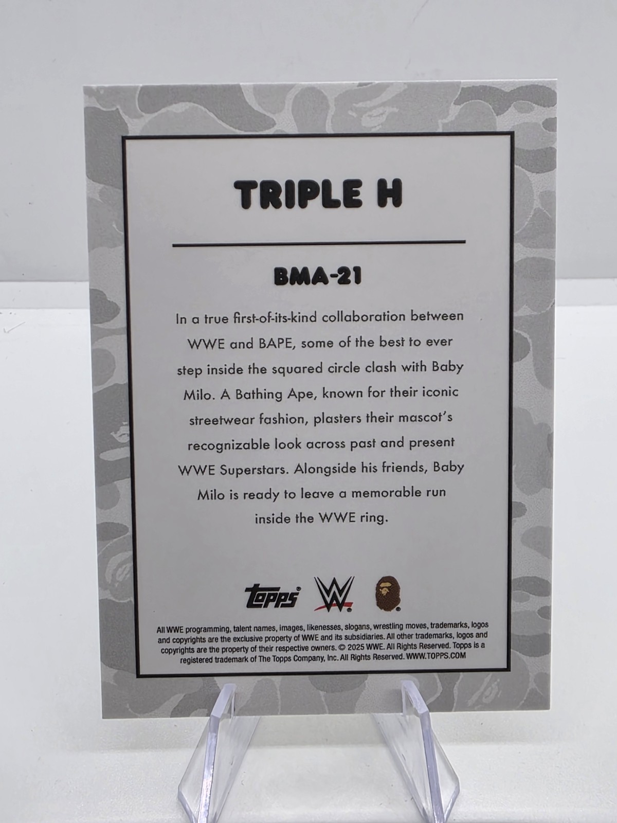 Triple H 2025 Topps WWE x Bape Baby Milo Black & White Camo /50 thumbnail 5