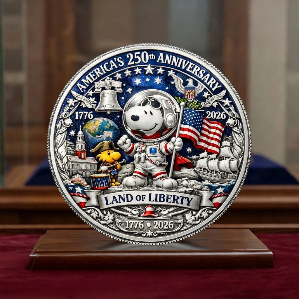 America 250th Anniversary Coin Astronaut Snoopy Peanuts Land of