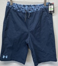 Under Armor Youth Large Boys Blue Camo Cotton Shorts NWT MSRP 40 Drawstring