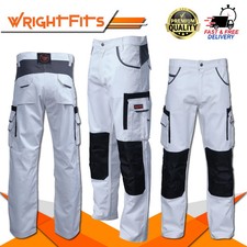 Mens Cargo Work Trousers White Painters Decorators Workwear Pants Size 30 to 42