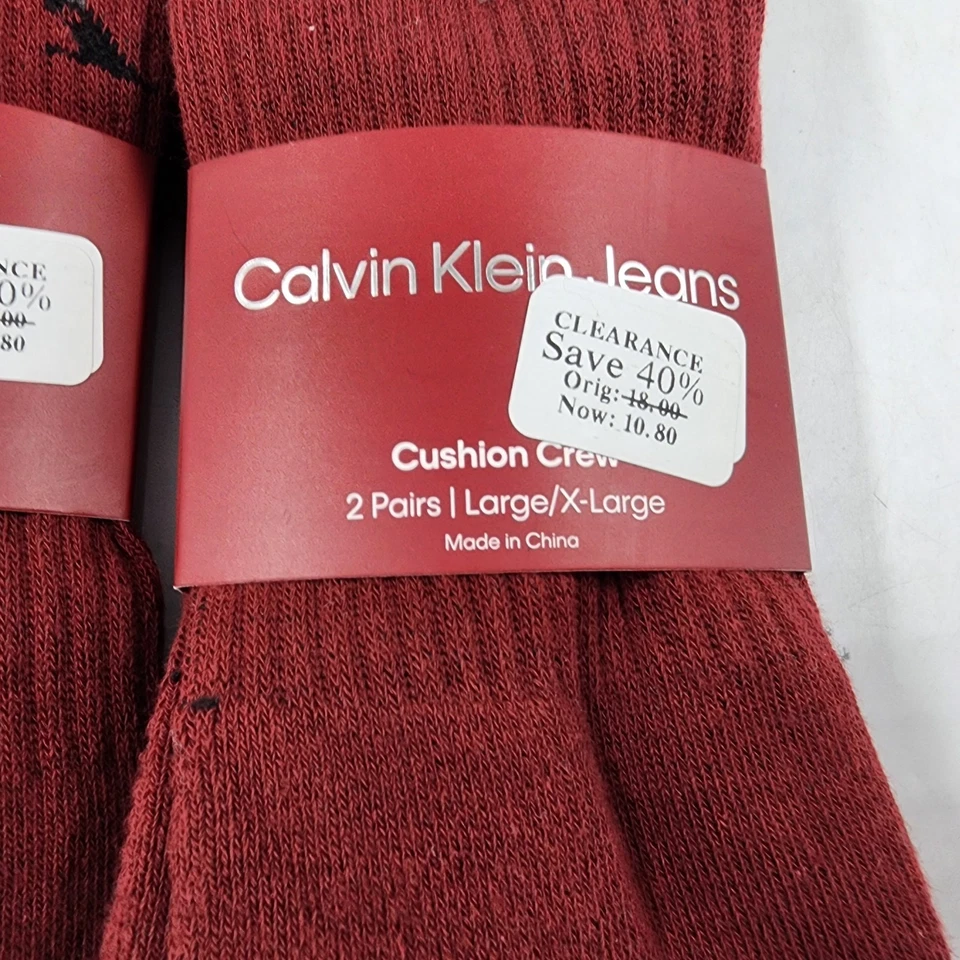 Calcetines Calvin Klein Acanalados Cojín Crew Para Hombre L/XL Borgoña Surtido - Paquete de 4 Foto 3 de 4