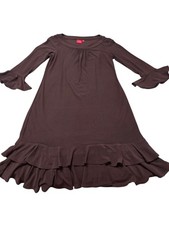 Oscar by Oscar de la Renta Ruffle Sleeve Hem Shift Midi Dress L Brown I3.1