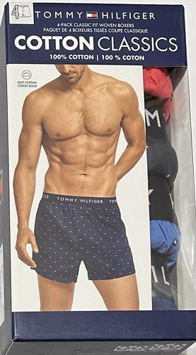 Tommy Hilfiger Men's 4-Pack Classic Fit Woven Boxers Medium (32-34) Flag Print
