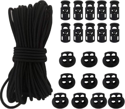 20Pcs Plastic Cord Locks with 1/8-Inch 50Ft Elastic Cord Heavy Stretch round Str