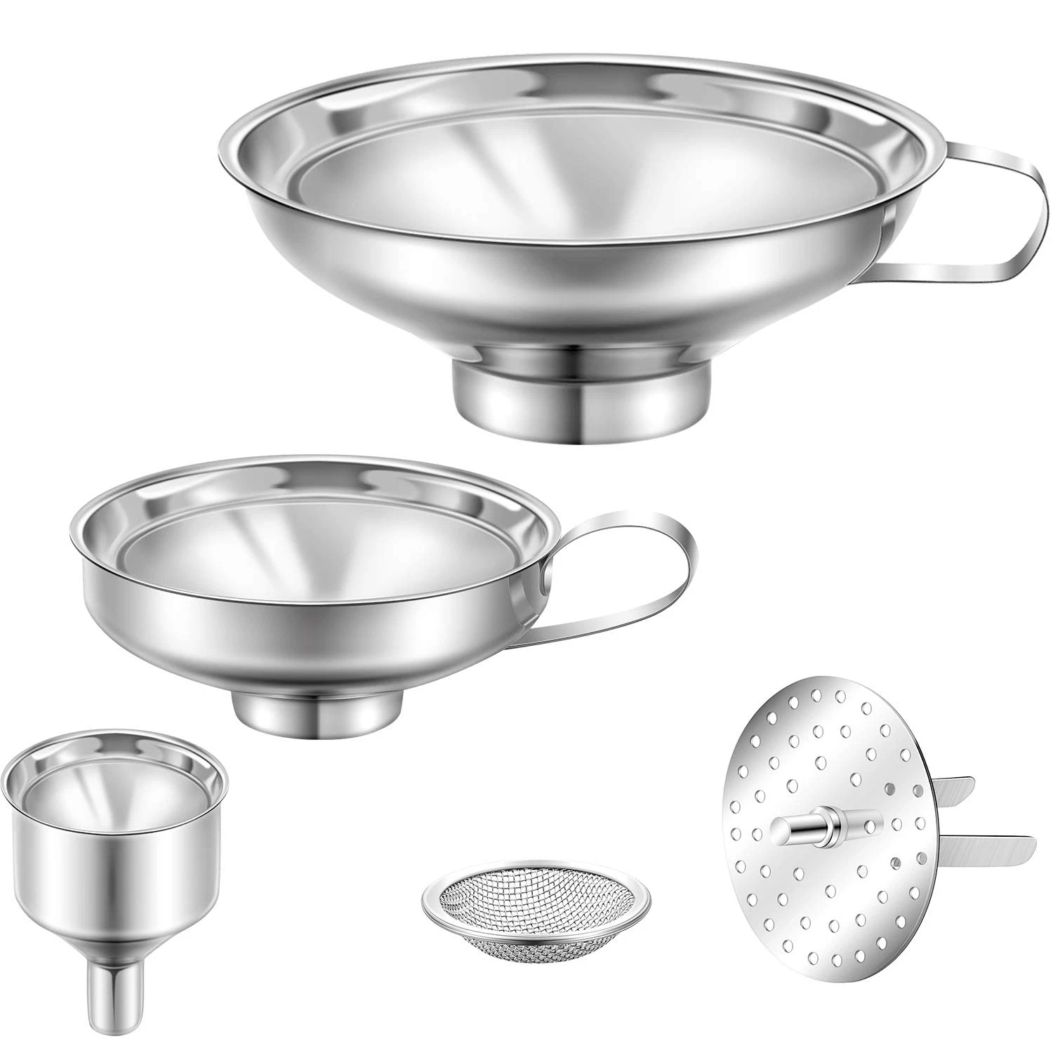 Shappy 5 Pieces Stainless Steel Funnels Set Canning Funnel Fine Mesh Strainer Me
