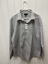 Alfani Men  s XL Slim Fit NWT Dress Shirt Gray/White Button Front 17-17.5 Neck