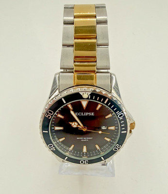 Eclipse Two-Tone Diver Watch Date Black Dial 165ft WR Japan