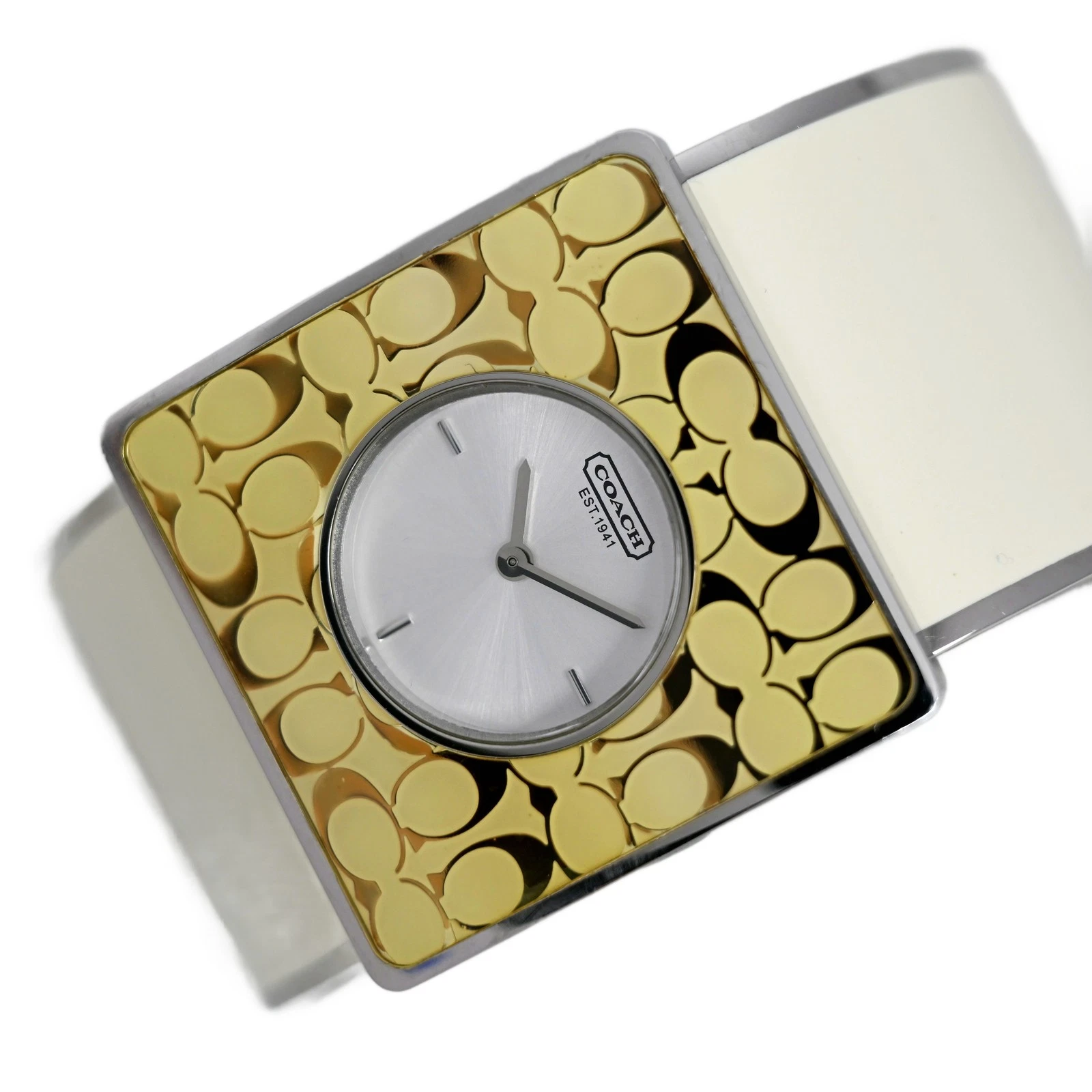 Orologio Coach Donna Bracciale Quarzo Svizzero Smalto Oro Quadrante Bianco Scatola Documenti