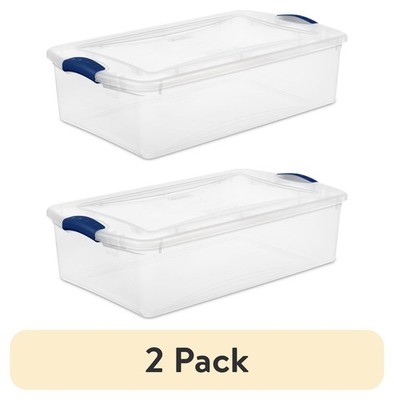 (2 pack) Sterilite Small Storage Bin, 32 Quart Clear Underbed Storage Container