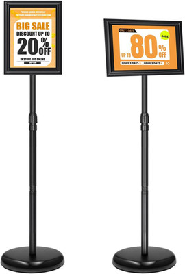 2 Pack 8.5x11 Sign Holder Stand Height Adjustable Floor Standing Poster Frame wi