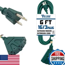 YOJOE 3-Outlet Indoor Outdoor Extension Cord, 3 Prong 13A Weatherproof Power Co