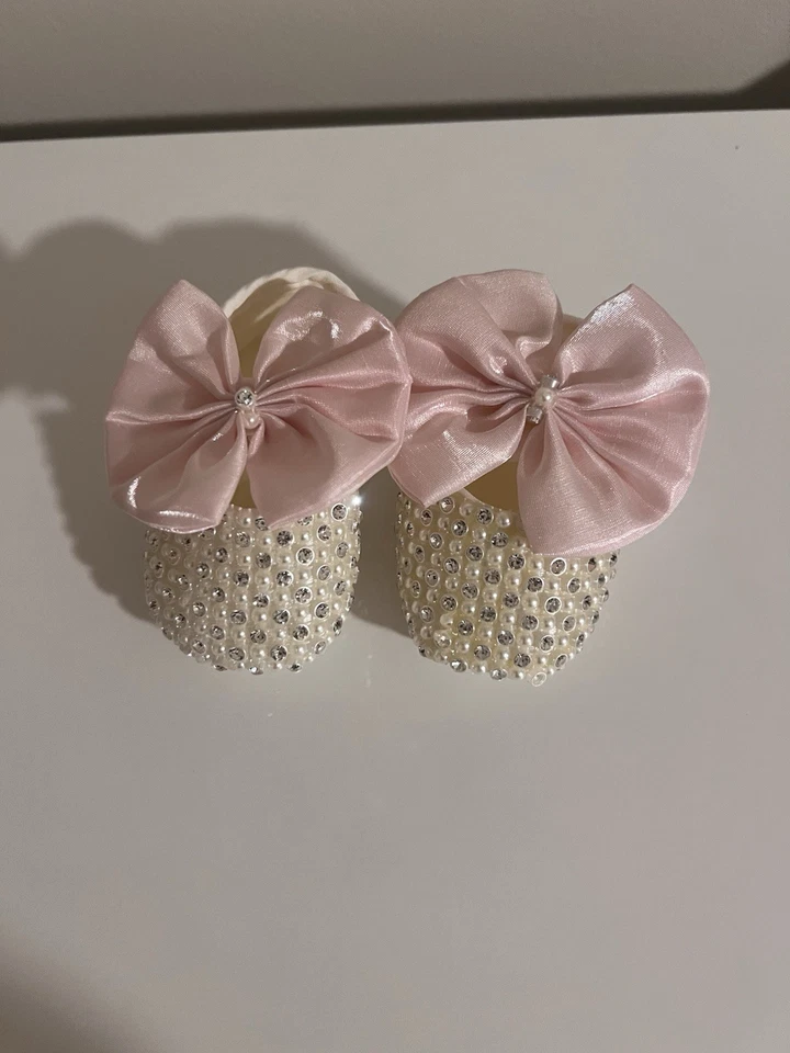 Детская обувь ручной работы со стразами с бантом для 0-3 месяцев - Изображение 3 из 4