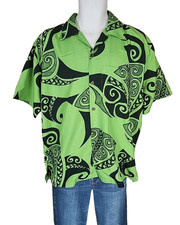 Makani Hawaii Green Geometric Tribal Hawaiian Aloha Shirt Mens Size Medium M R1