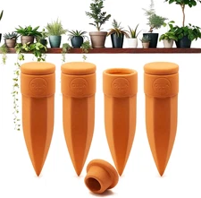 Plant Watering Spikes w/Lids, Ideal for 4”-6” Pots, Vacation Friendly,Terracotta