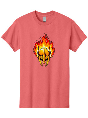 Fiery-Gladiator-Helmet Mens Graphic Tee, 100% Cotton, Casual Summer Wear