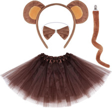 Monkey Costume Set Monkey Ears Headband Tail Bowtie Tutu-Halloween, Dress Up, Co