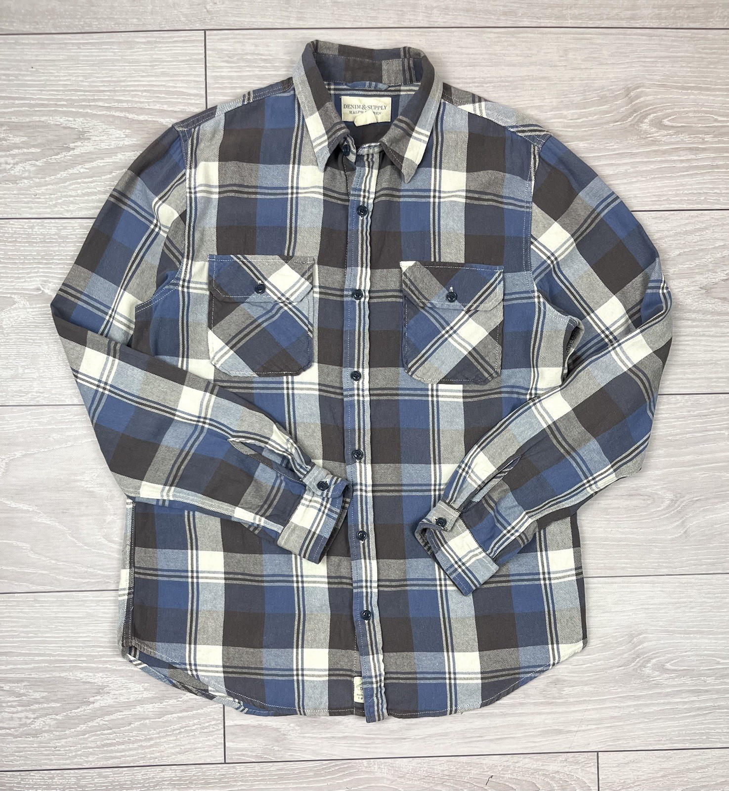 Ralph Lauren Denim Supply Cotton Flannel Plaid Button Shirt Mens L Size image 2