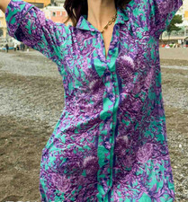 ANTICA SARTORIA 2026 AQUA & PURPLE DRESS/MUMU/KAFTAN BUTTON DOWN NWT XL