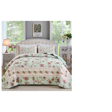 Xruibed Floral Quilt Set Queen Size 3Pcs Antique Rose Green Bedspread Coverlet