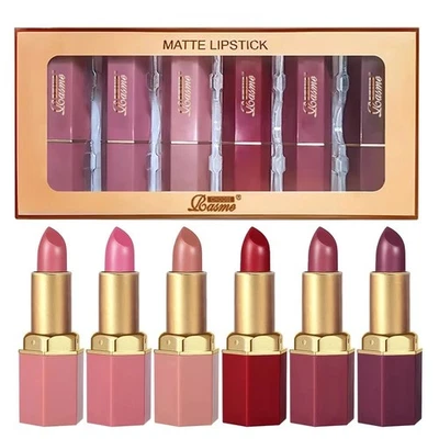 6 Farben Gold Bar Tube Lippenstift Matt Glitzer Samt Valentinstag Geschenk 6 Stück Set
