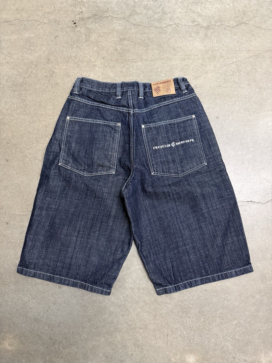 パンツ 00s ROCA WEAR denim buggy shorts greeny Vintage Y2K Rocawear Denim Jean Shorts Jorts Baggy Dark Blue Men's