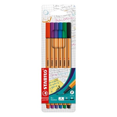 Fineliner - STABILO point 88 - Pack of 6 - Assorted Colours Pack of 6 Assorted C