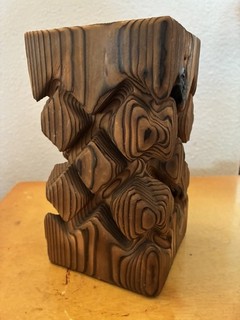 VTG Witco Style 1960s MCM Burned Wooden Tiki Decor 7" Pillar Candle Holder