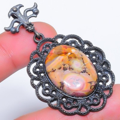 Natural Bird Eye Jasper Gemstone 925 Silver Plated Jewelry Pendant 2.2'' S2686