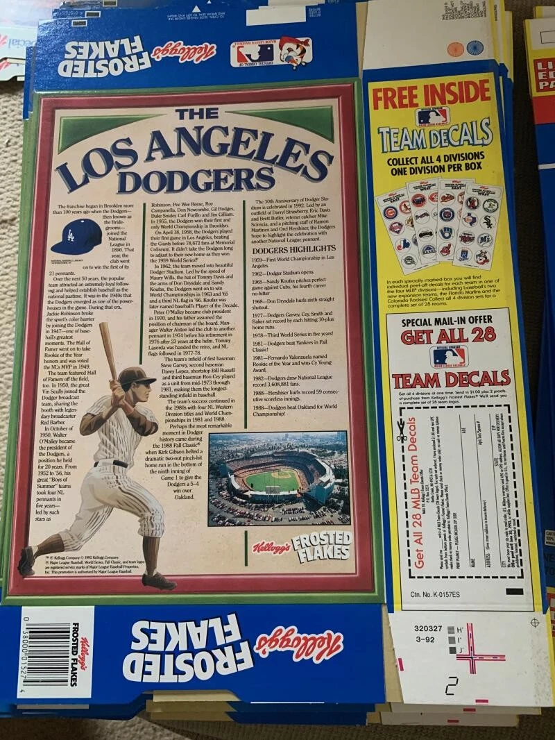Los Angeles Dodgers Baseball Vintage Sports Cereal Boxes for sale