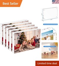 Luxurious 4x6 Acrylic Photo Frames   5 Pack Clear Double-Sided Magnetic Displ...