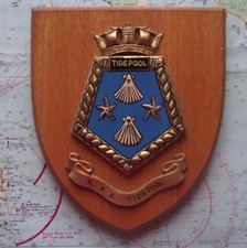 Vintage RFA  Tidepool HMS Painted Royal Navy Ship Badge Crest Shield Plaque B