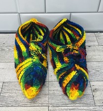 Handmade Crochet Slippers Houseshoes Rainbow Colored One Sz Fits Most New