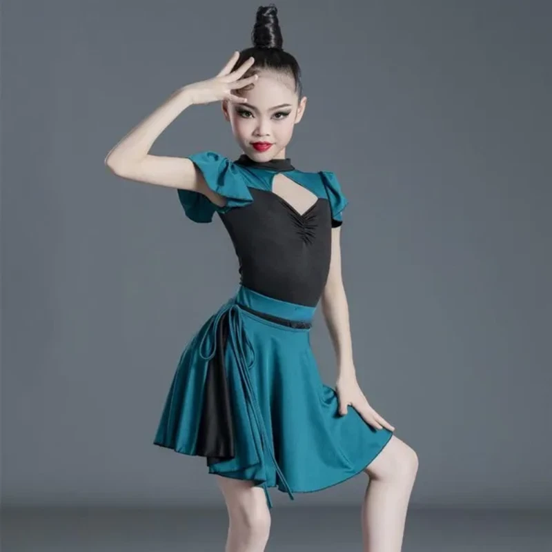 Girls Latin Dance Dress 2 Pc Leotards Skirt Dancewear Practice Professional - Image 4 of 4