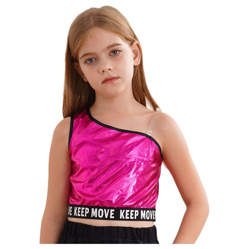 Girls Vest Fashion Dancewear Fancy Camisole Glitter Crop Tops Party Outfits Tee - Picture 14 of 59